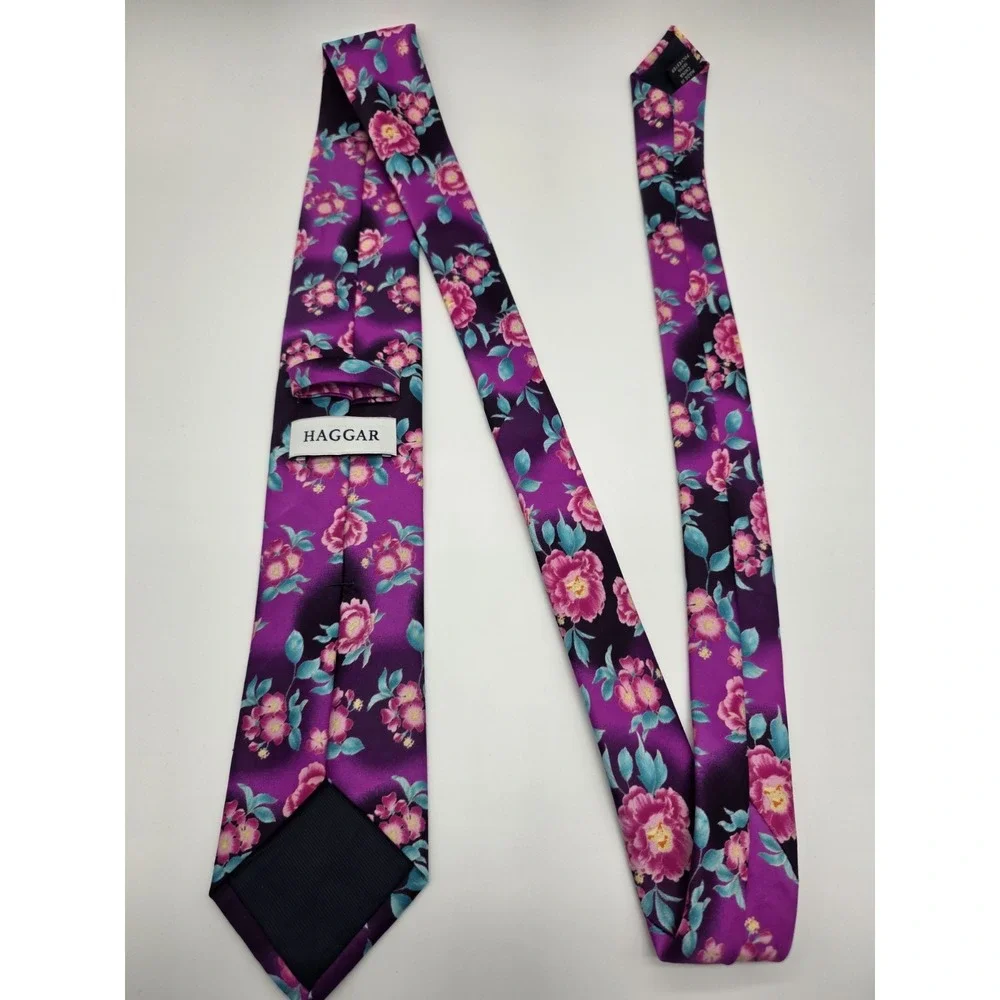 Haggar Purple Pink Floral Polyester Men's Tie Necktie 58